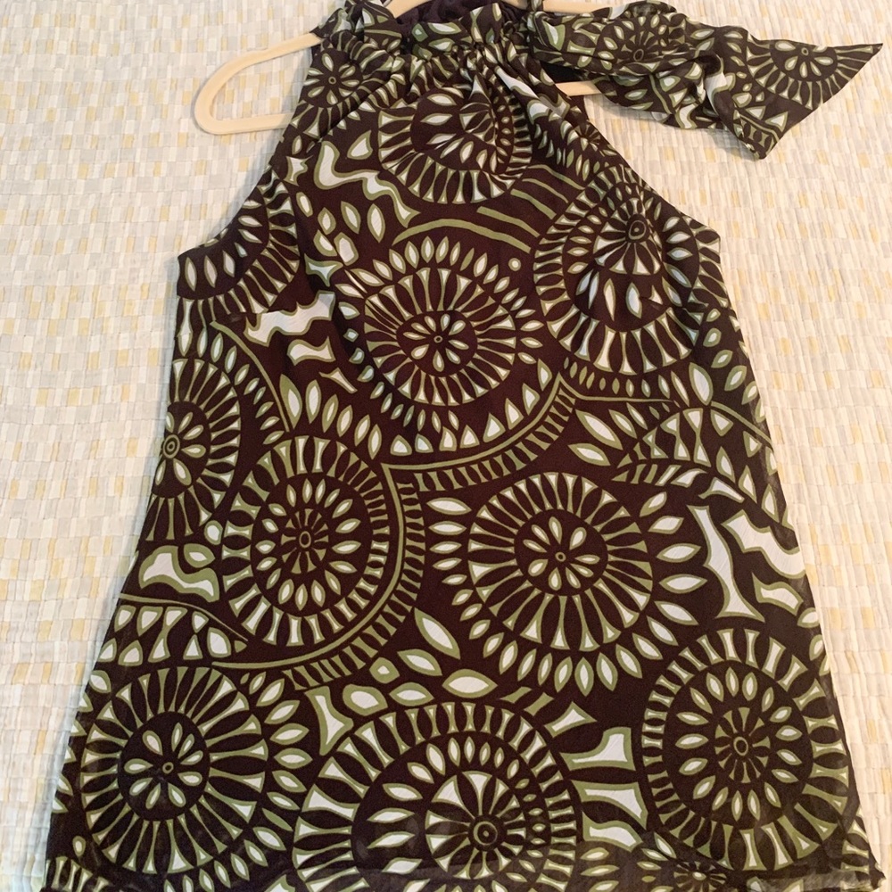 Brown, green, and white Halter top w/ Side tie